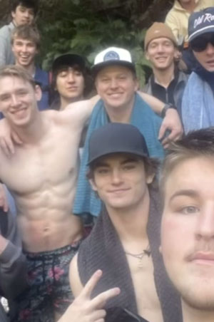 Group of young men after swimming